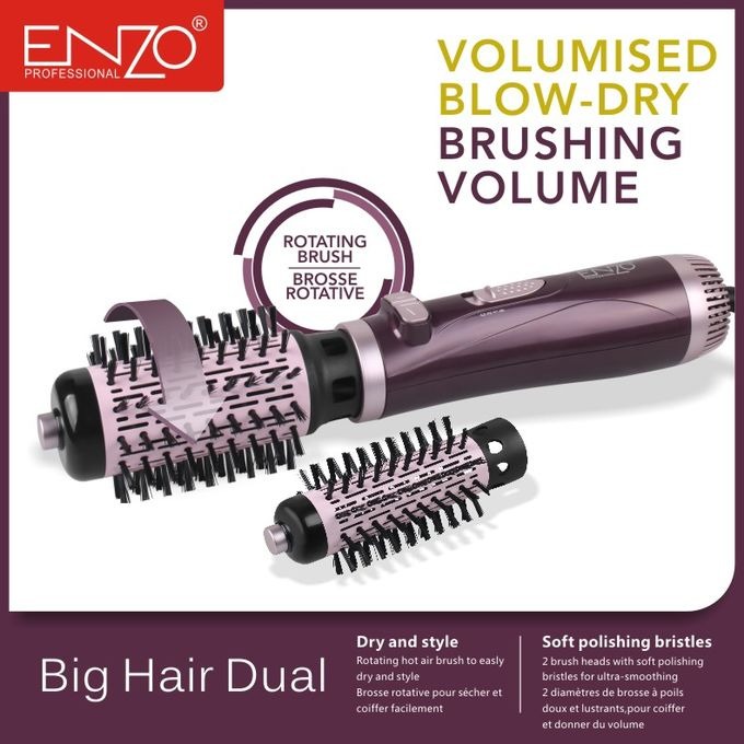ENZO PROFESSIONAL Brosse chauffante Lissante Rotative 2IN1 En Brushing Volume Céramique