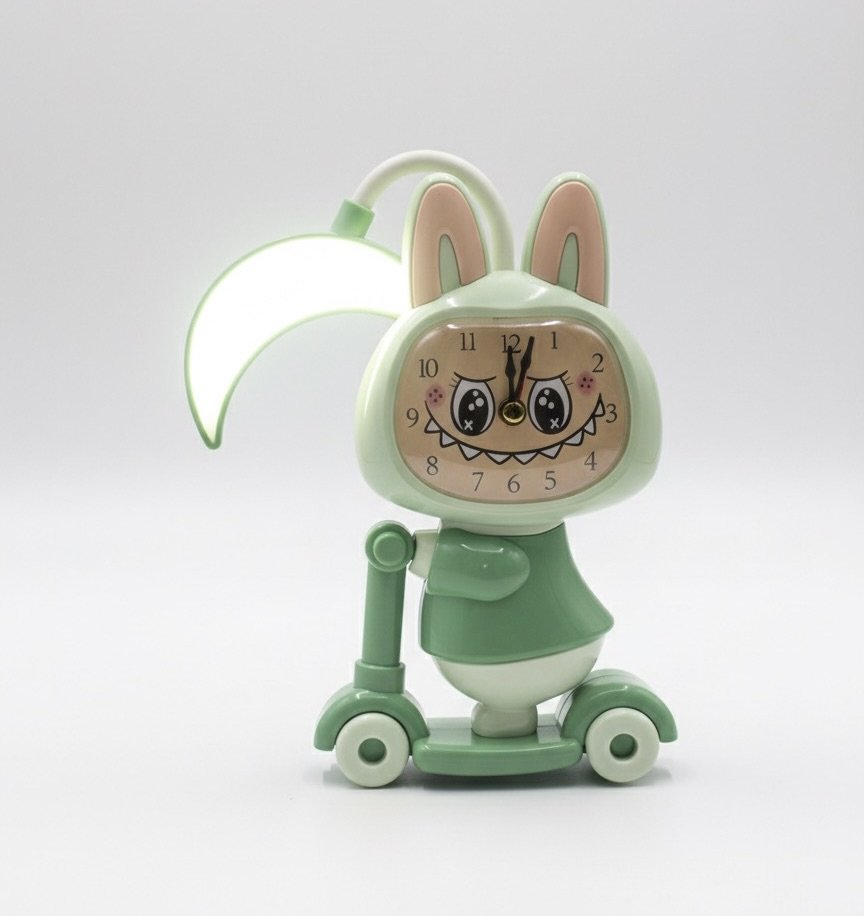 ساعة ومنضدة "أرنب السكوتر" الذكية – إضاءة LED ومنبه بتصميم كرتوني ممتع للأطفال