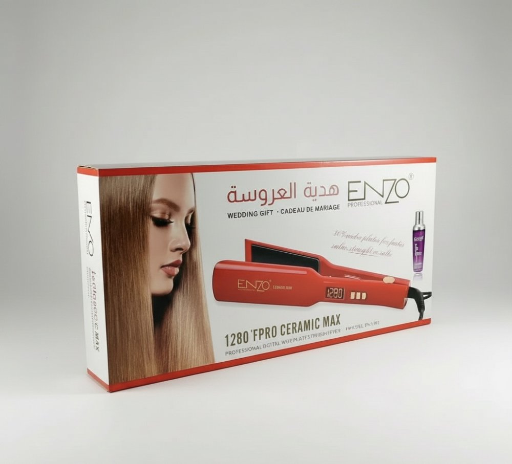 مكواة فرد الشعر الرقمية الاحترافية ذات اللوح العريض من ENZO CERAMIC MAX - هدية العروسة