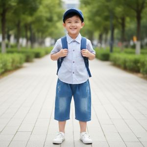 ENSEMBLE CHEMISIER BLEU AVEC SHORT jeans
