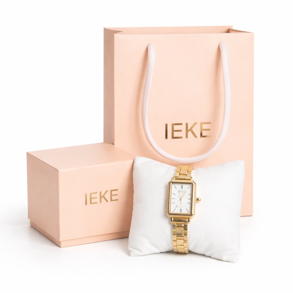ساعة "IEKE" الذهبية بتصميم مستطيل كلاسيكي – لمسة من الرقي العصري