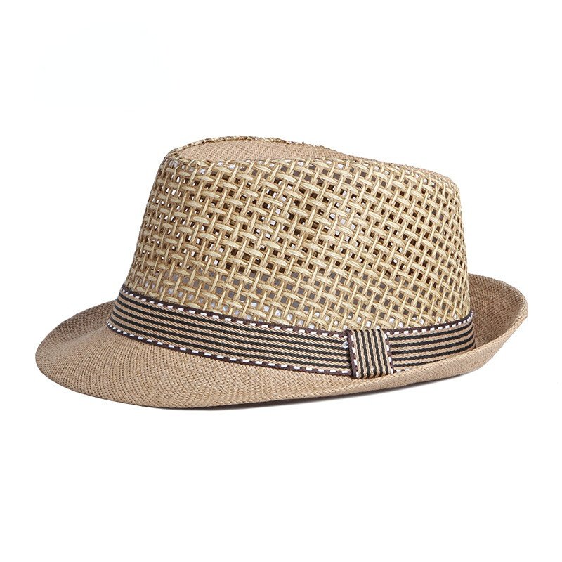 قبعة فيدورا (Fedora) صيفية كلاسيكية - تصميم مخرم للتهوية مع شريط أنيق